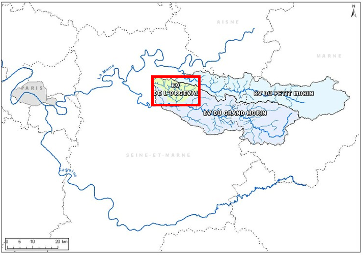 Localisation du bassin versant de l’Orgeval au sein de l’observatoire ORACLE